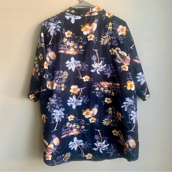 Black Floral Hawaiian button down short sleeve shirt size 2XL EUC - Picture 4 of 4